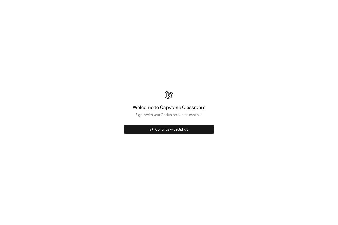 Capstone Classroom sign-in page with the Continue with GitHub button